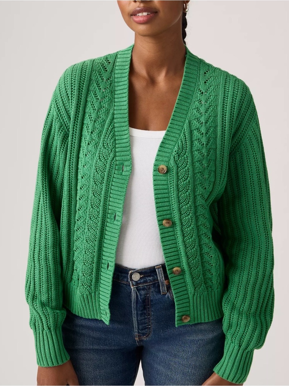 Levi's Pine Green Cable Knit Button-Up Cardigan M